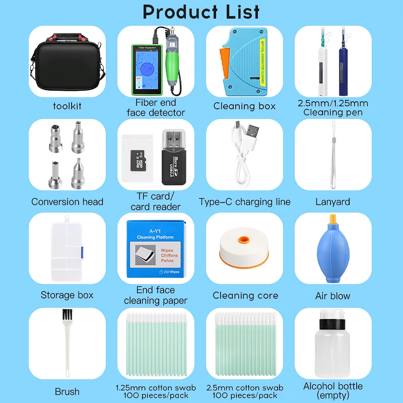 Fiber Optic Cleaning Tool Kit L-600 Fiber End Face Detector Cleaning Box/Paper 2.5/1.25MM Optical Fiber Cleaning Pen/Cotton Swab