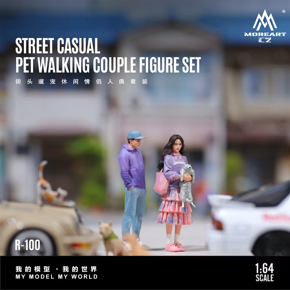 *Pre-ordenar* Figuras de Pareja Casual con Mascota MoreArt 1:64, Set de Figuras en Miniatura de Resina para Decoración de Escenas, Regalo