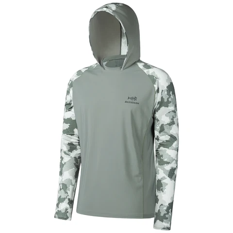 Camisa masculina de pesca de desempenho UPF 50 Bassdash com capuz e manga comprida camuflada FS17M