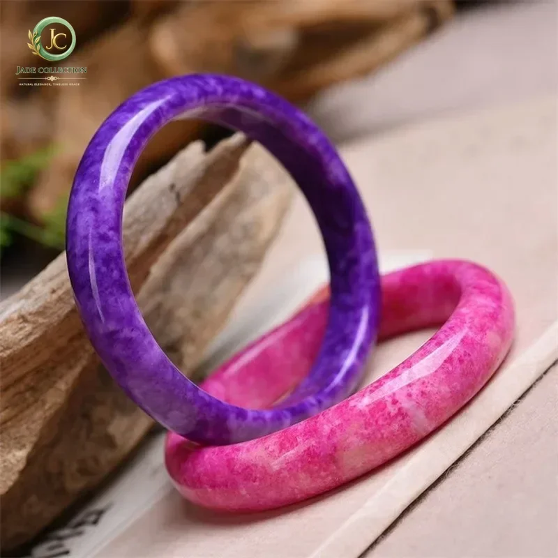 pink jade bracelet Shujulai seed floating bracelet dark violet peach blossom women's bracelet purple red jade bangle flower
