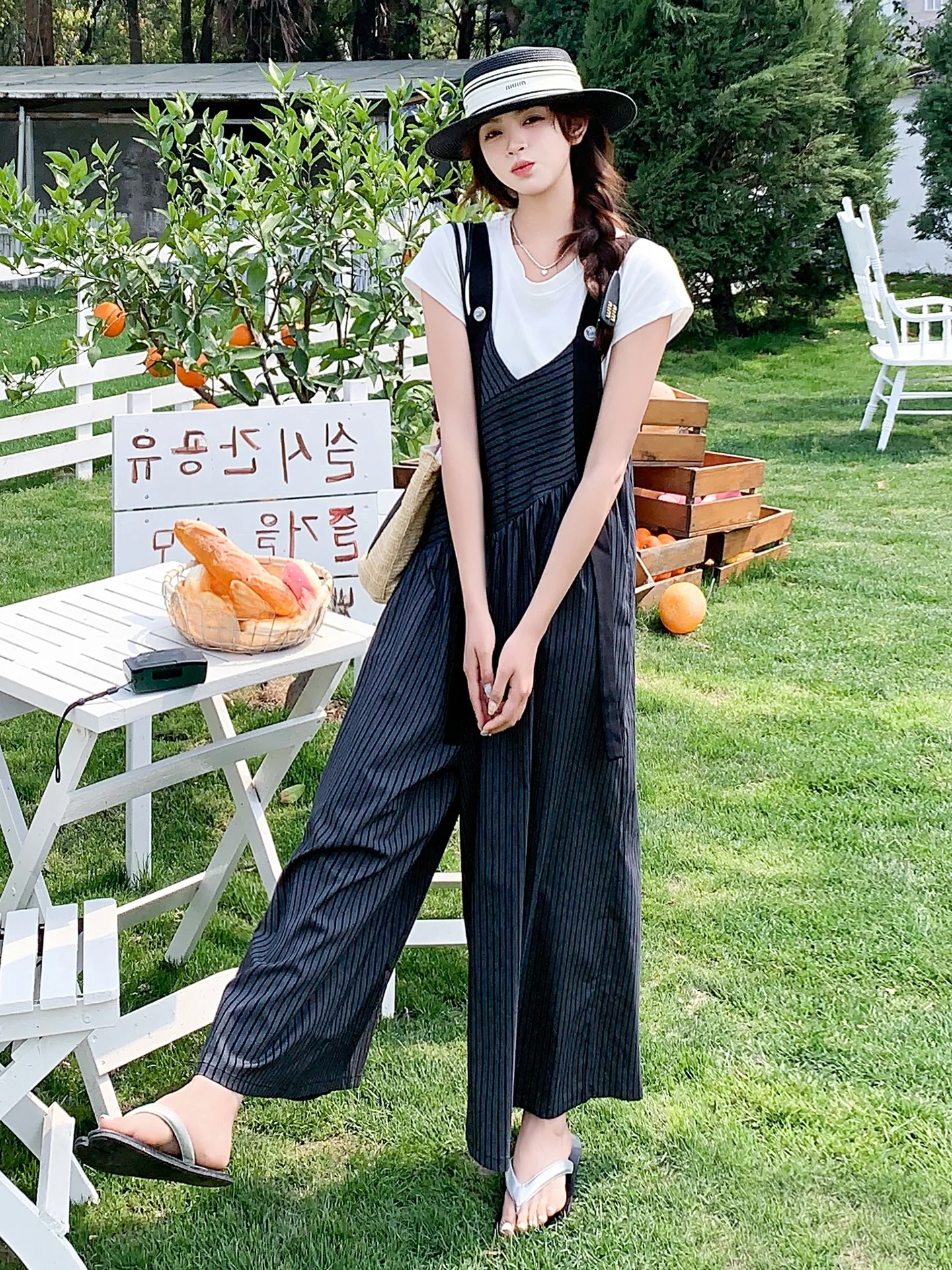 

Summer Stripe Overalls Women's Loose Fitting Casual High Waist Wide Leg Pants Set Sli And Versatile Online Exclusive