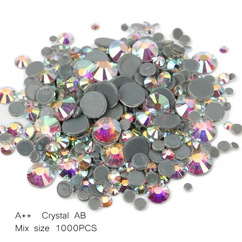 High quality Hotfix Rhinestone Crystal clear SS6-SS30 Mix size Crystals and stones 1000pcs/lot  for clothes DIY free shipping