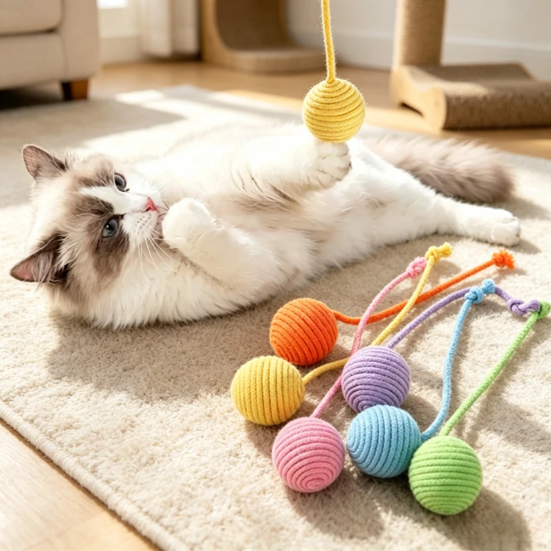 2pcs Colorful Sisal Rope Ball Cat Toys Interactive Teething Chew Toys for Kitten Cats Teeth Cleaning Play Exercise Pet Supplies