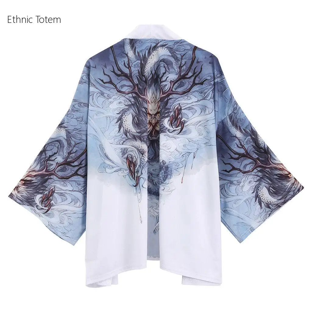 Kimonos Japanese Hombre Retro Crane Print Thin Coat Summer Chinese Style New Tang Suit Taoist Robe Samurai Clothes