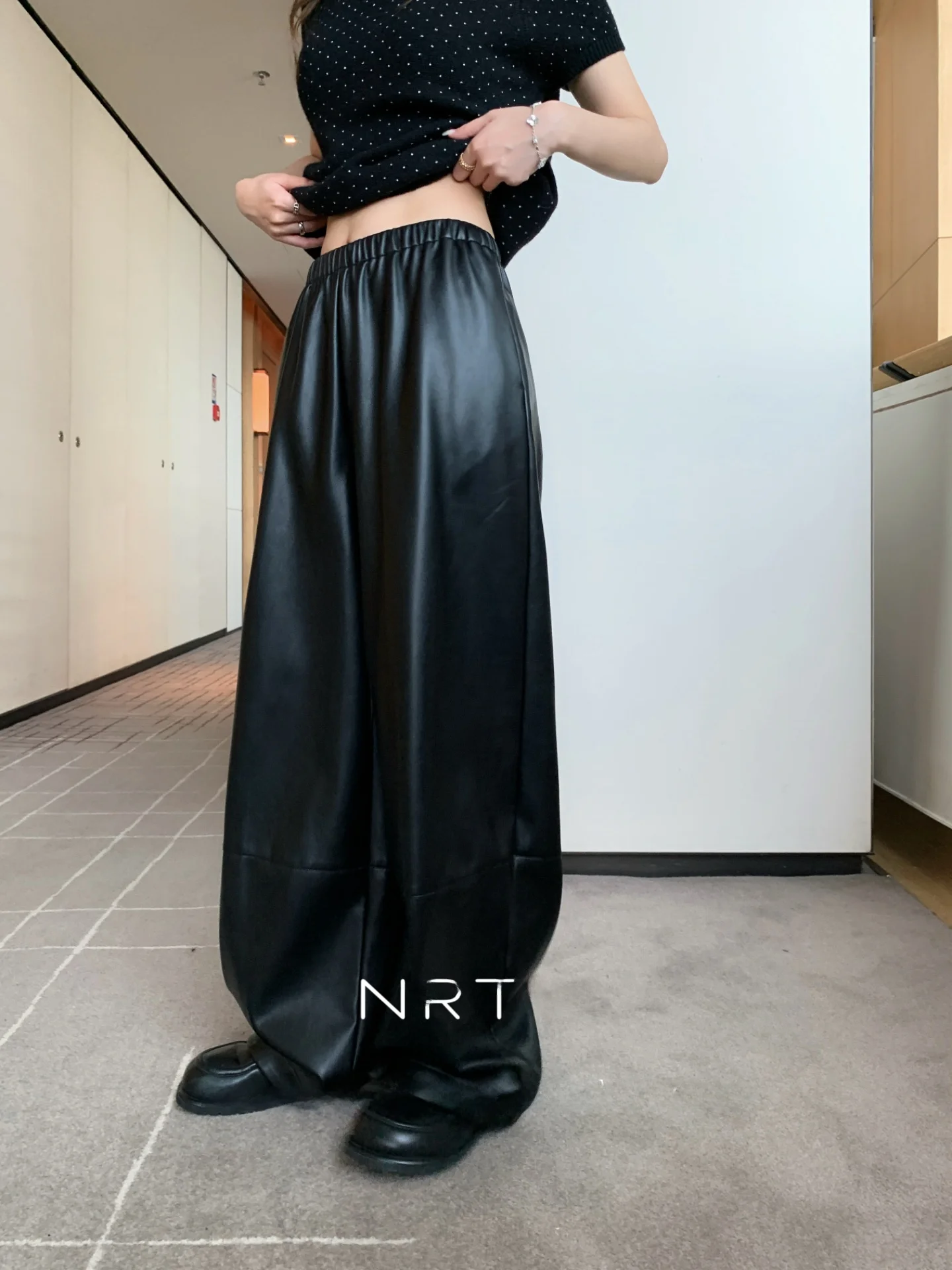 

Женские кожаные брюки NRTW с высокой талией, эластичным поясом, прямым кроем, длинные, осенне-зимняя новинка