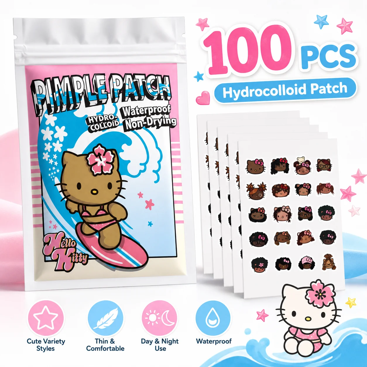 

100PCS hello kitty Acne patches, facial acne patches, hydrogel acne removal patches, concealer