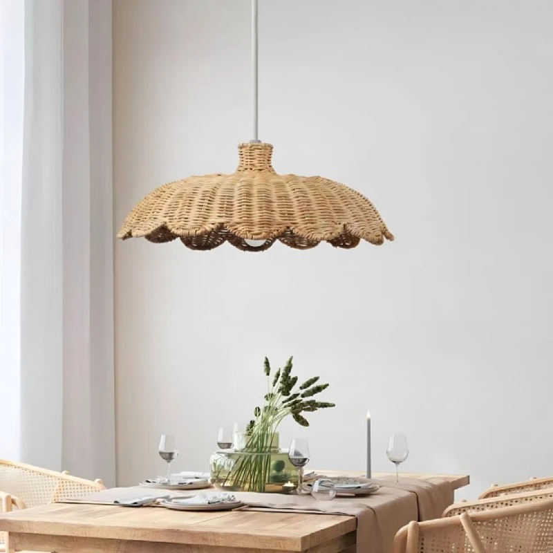 Handmade Weave Natural Rattan LED Pendant Lamp Bedroom Kitchen Zen Cafe Restaurant Home Decor Hand Knitting Retro Hanging Lights