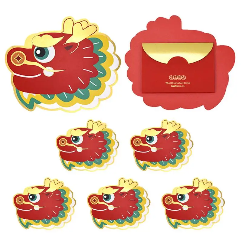 2024 Dragon Red Envelopes Bags 6pcs/set Chinese New Year Hong Bao For Xmas Spring Festival Birthdays Weddings