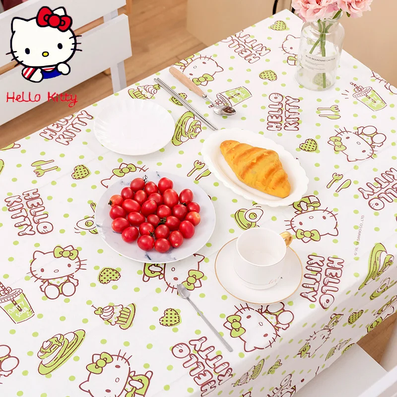 مفرش مائدة مطبوع Hello Kitty ، مقاوم للماء ، مقاوم للزيت ، سهل التنظيف ، حصيرة طاولة طعام ، ديكور مكتب كرتون ، قماش تنزهي من كلوريد البولي فينيل ، لطيف