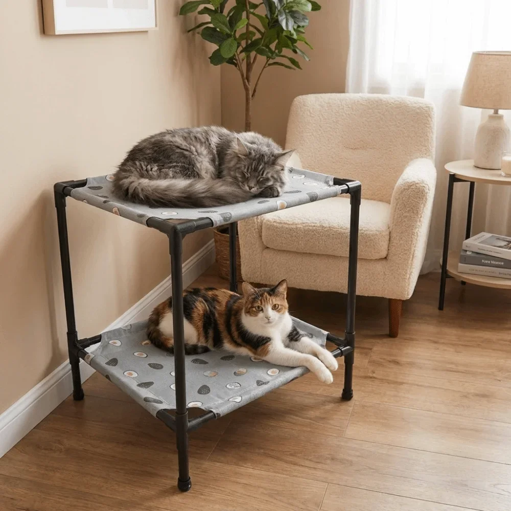 Sturdy Frame Double Layer Elevated Pet Bed Moisture-Proof Non-Slip Cat Sleeping Bed Breathable Cooling Pet Cot Bed Indoor Use