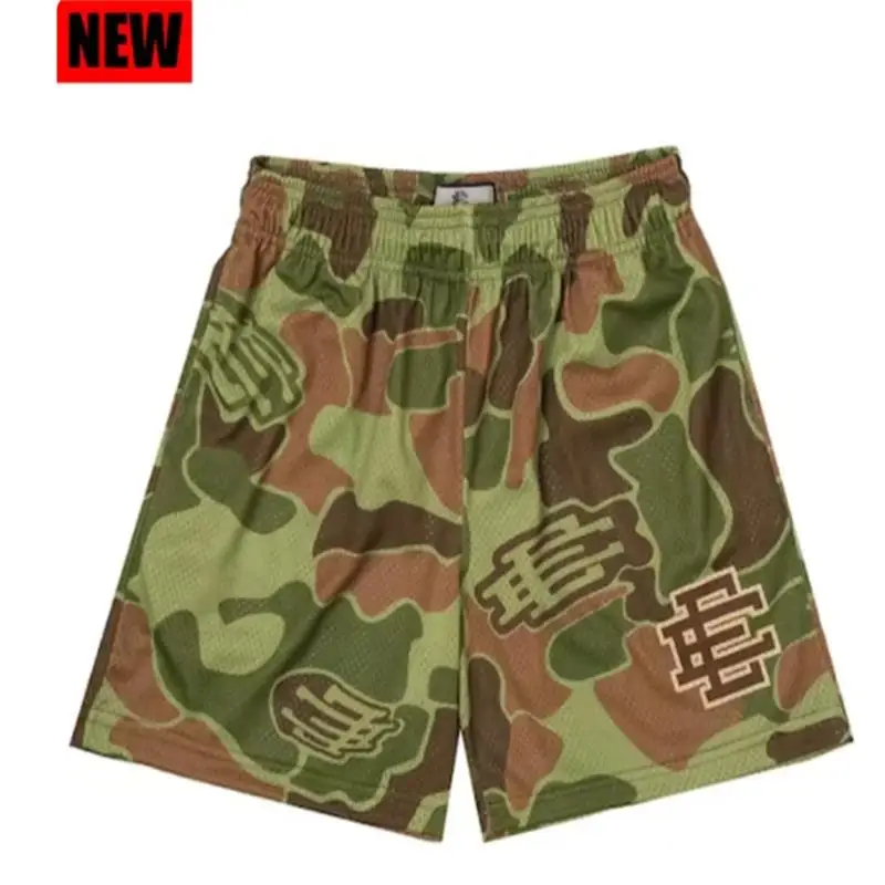 2024 New EE Men\'s Summer Mesh Print New Medium Pants Black Quarter Pants Casual American Basketball Shorts Outside Wear
