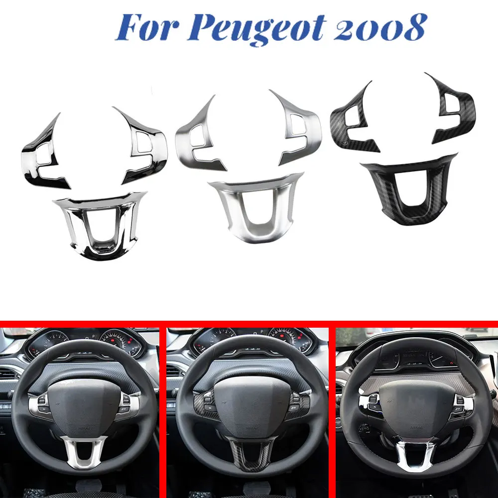 3Pcs/Set Steering Wheel Panel Button Switch Cover Sequins for Peugeot 2008 208 2014 - 2018 Interior Mouldings Trim Car Sticker