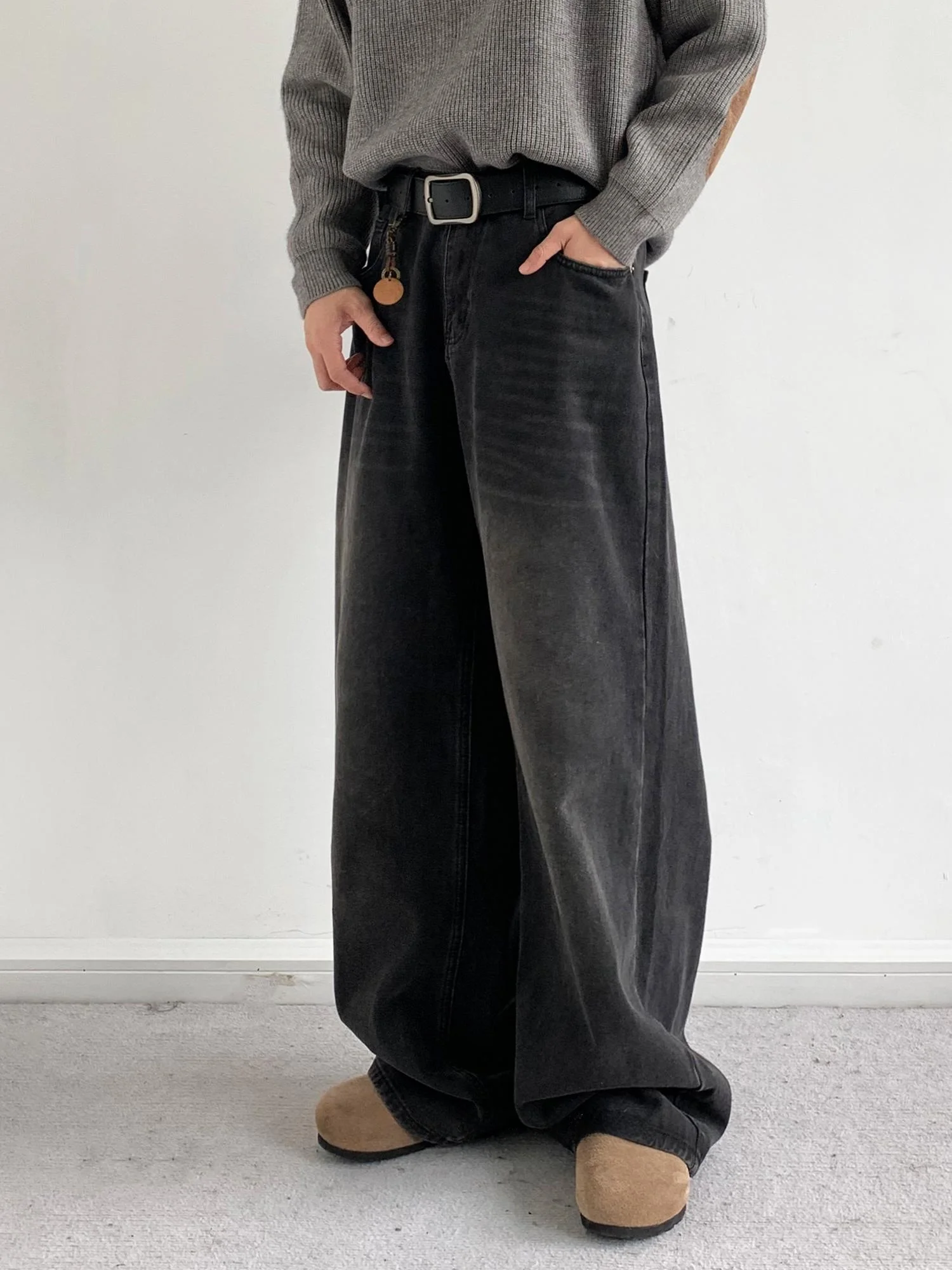 

Retro Waed Distred Straight Leg Jeans Loose Fit ex Long Trousers Street Sle Versatile Spring Autumn New Arrival