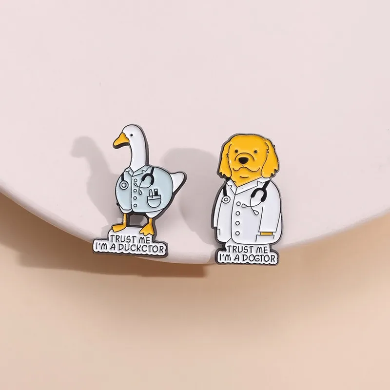 Cartoon Animal Doctor Series Metal Brooch Creative Puppy Duck Shape Badge Trendy Versatile Clothes Bag Accessories Brooch image 4