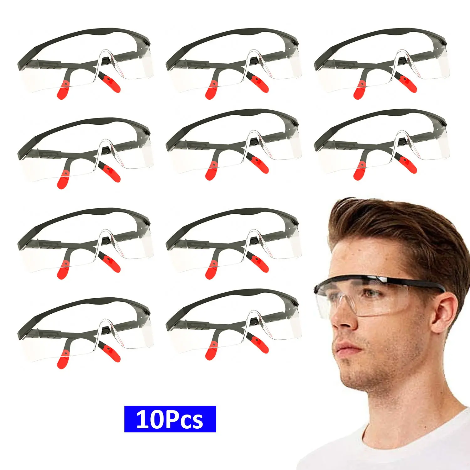 

Protective Eyewear Safety Glasses Eye Protection UV400 Anti Fog Dust Splash Rubber Leg Z87 Goggles Driving Working Cycling 10Pcs