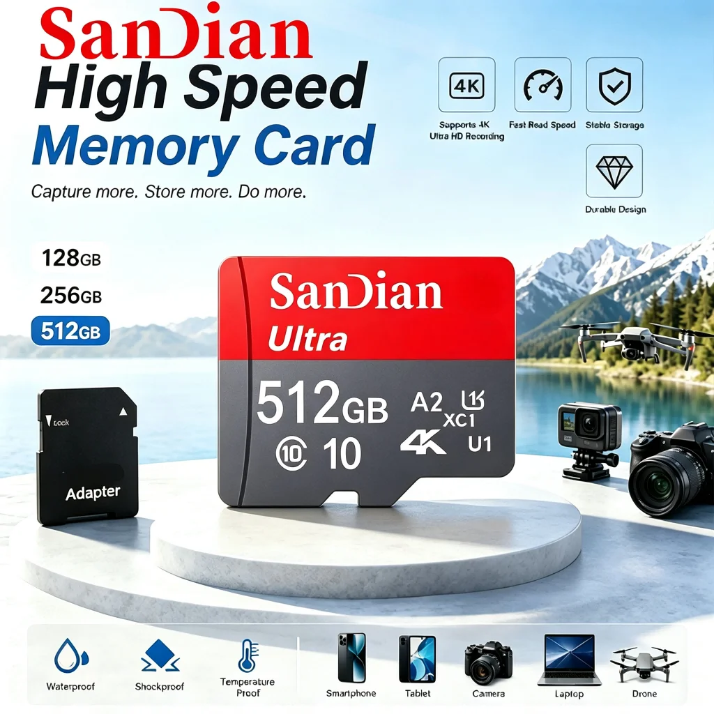 Compact Memory Card 32GB 64GB 256GB SD Cards TF Cards Micro TF SD Card U1 UHS-I for Smartphone/Desktop/Mobile/MP4 Player/Toy