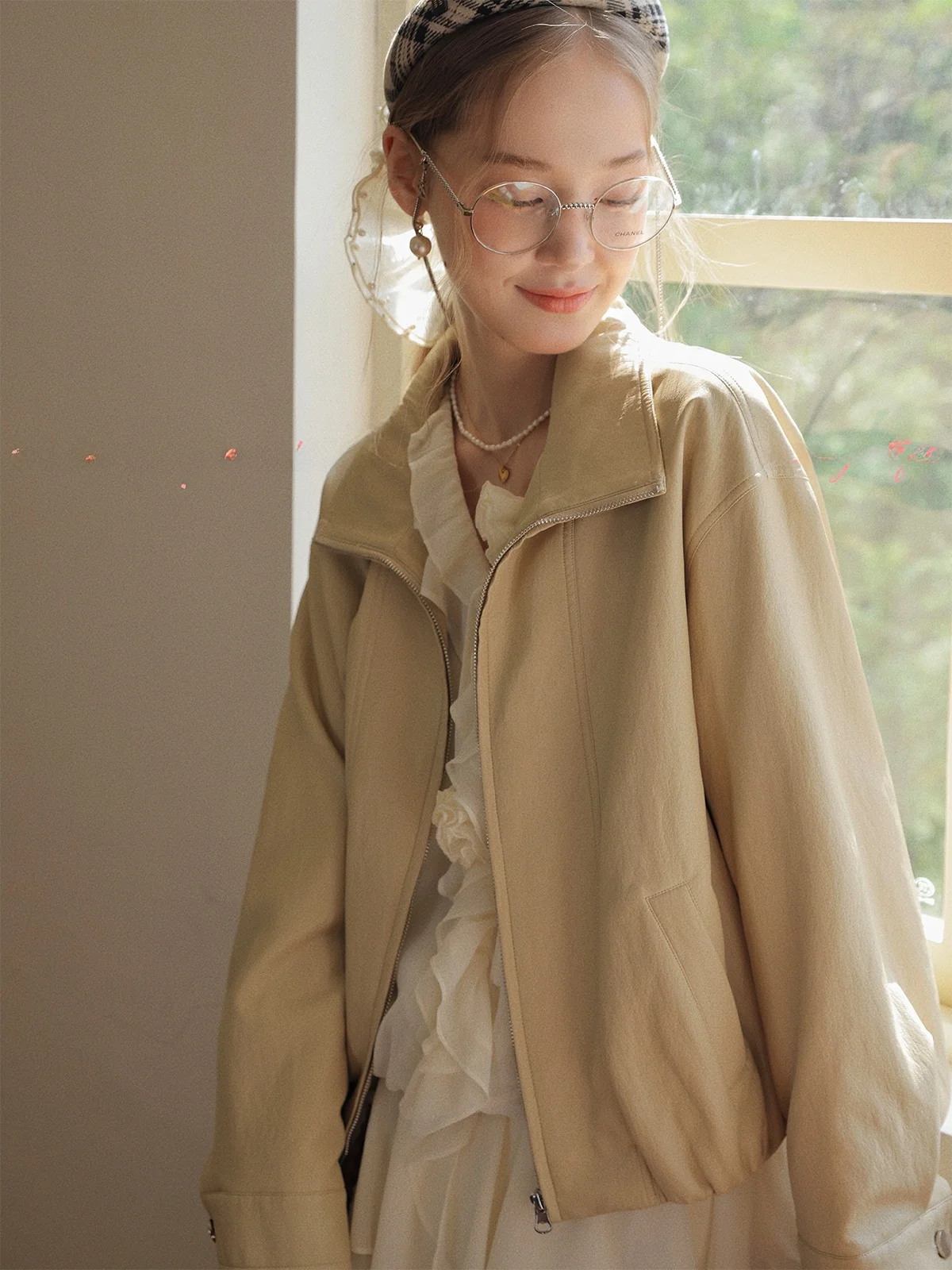 Miss Squirrel Flower Bud lederen jas Casual zachte sensatie High-end gevoel Dames leren jas voor vroege herfst met ritssluiting