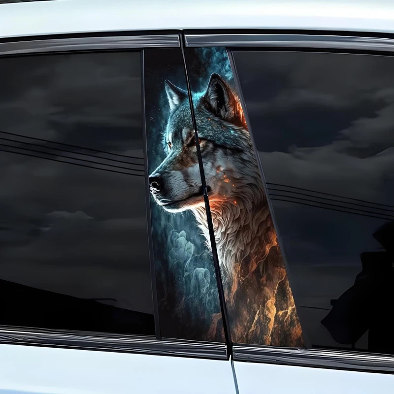 

2PCS Ferocious Wolf Car Stickers Auto B Pillar Waterproof Animal Decor Cover Scratches Car Doors Pillar PET Animal Decals