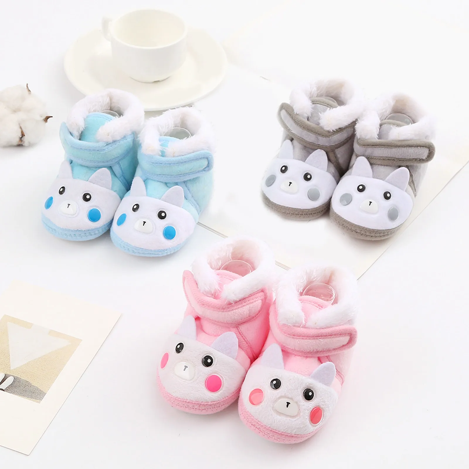 

Newborn Cartoon Boots For Boys Girls Winter Warm Plush Baby Shoes Soft Sole Non-slip Toddler First Walkers Infant Casual Boots