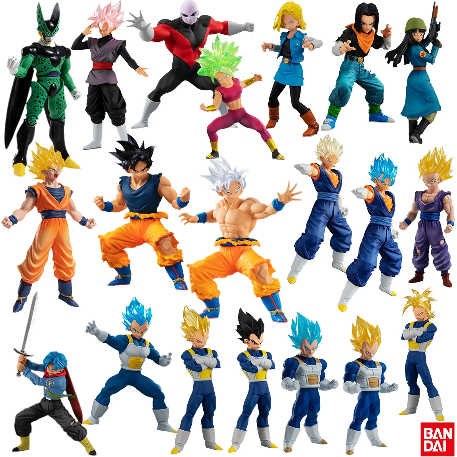 반다이 정품 Gashapon 완구 드래곤 볼 슈퍼 HG 골든 채소 트렁크 마이 안드로이드 17 Jiren Caulifla 액션 피겨 모델 완구