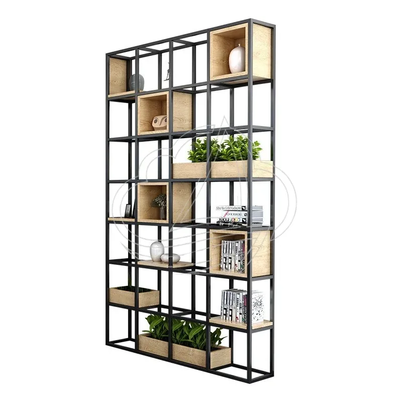 

Wrought iron partition display rack floor-to-ceiling office pine bookshelf restaurant simple