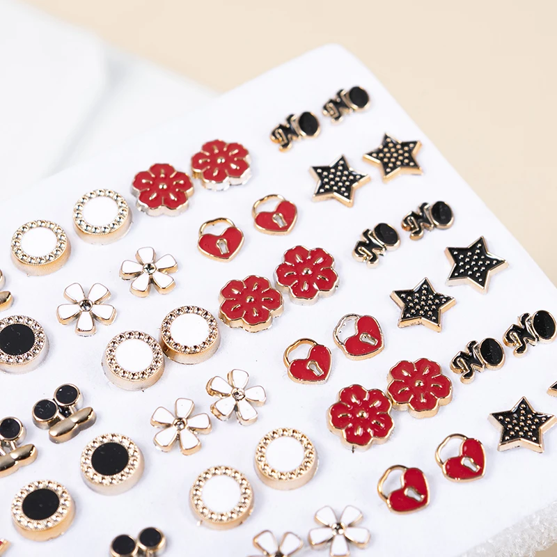 36Pairs Women Earrings Pearl Hollow Geometry Small Stud Earrings Set Mixed Styles Plastic Earring Jewelry pendientes mujer