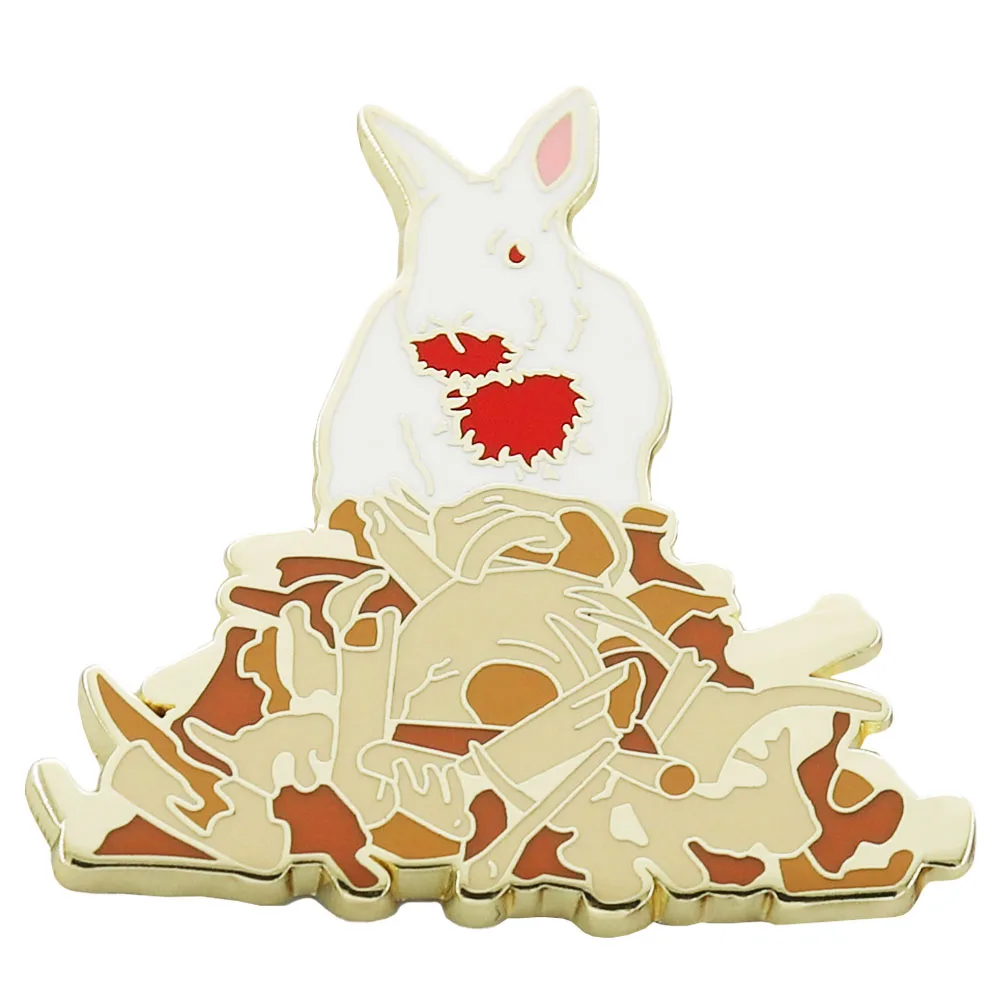 Bloody White Rabbit on Bones Badge Killer Bunny Enamel Pin Creepy Jewelry Accessories