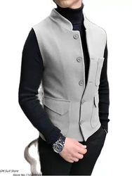 Men's Suit Vests Stand-Up Collar Sleeveless Formal Business Simple Work Clothes Slim Fit Waistcoat Groom Wedding Jacket