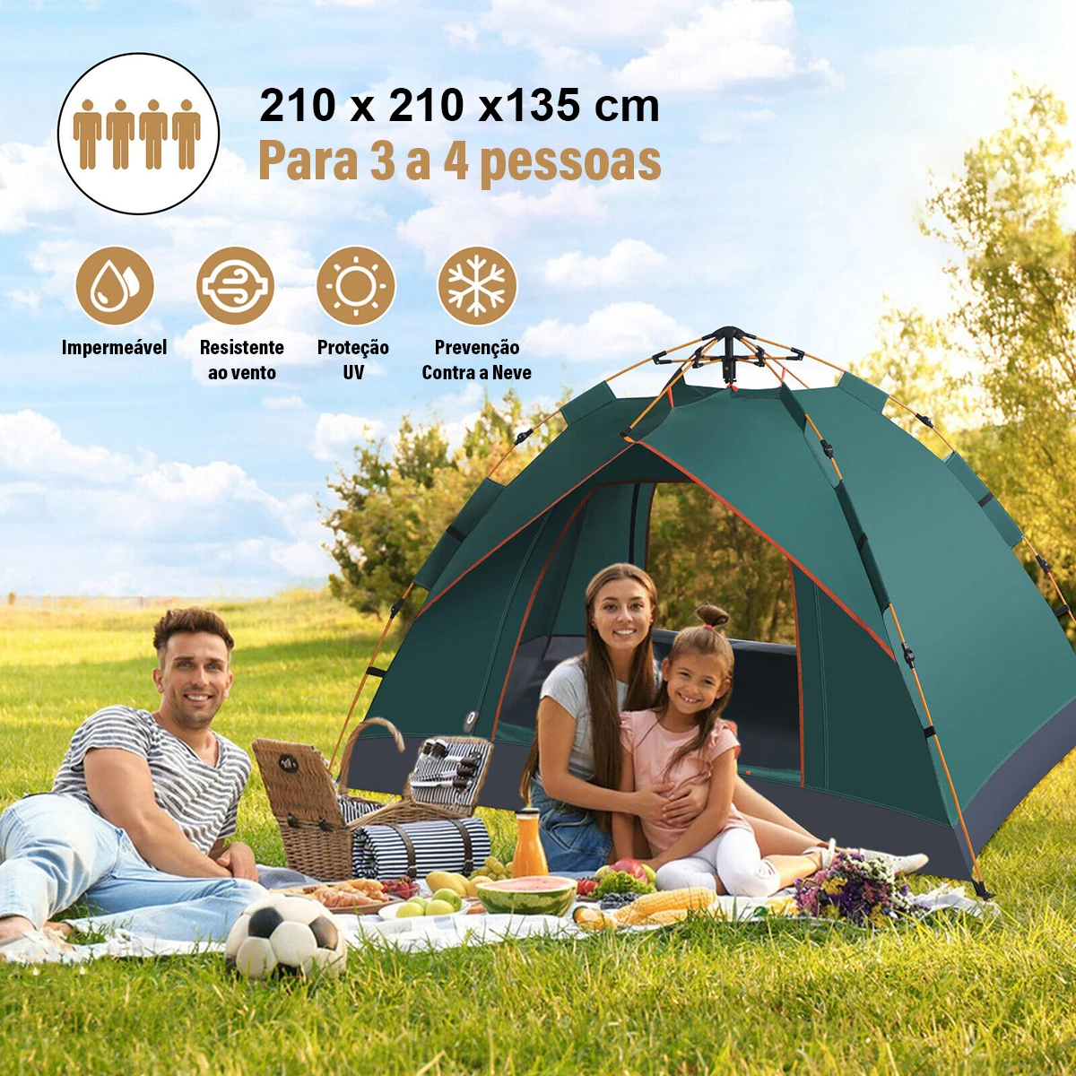 Camping Pop-up Tent For 3-4 People Family Tent