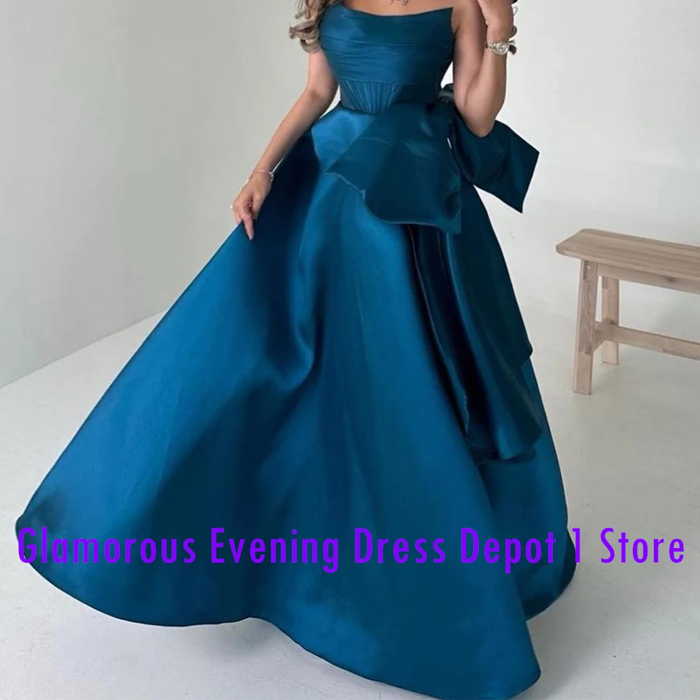 Customized Elegant Bow Satin Evening Dresses Temperament A-Line Floor Length Strapless Sleeveless Custom Size Vestidos De Fiesta