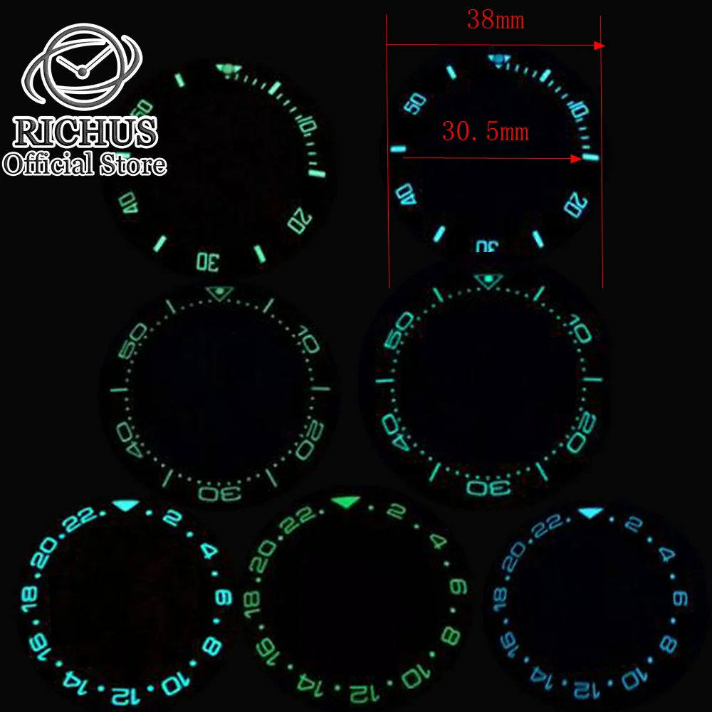 

RICHUS 38 мм * 30,5 мм безель для часов супер светящийся керамический безель для часов вставка подходит для часов 40 мм GMT 40 мм корпус часов