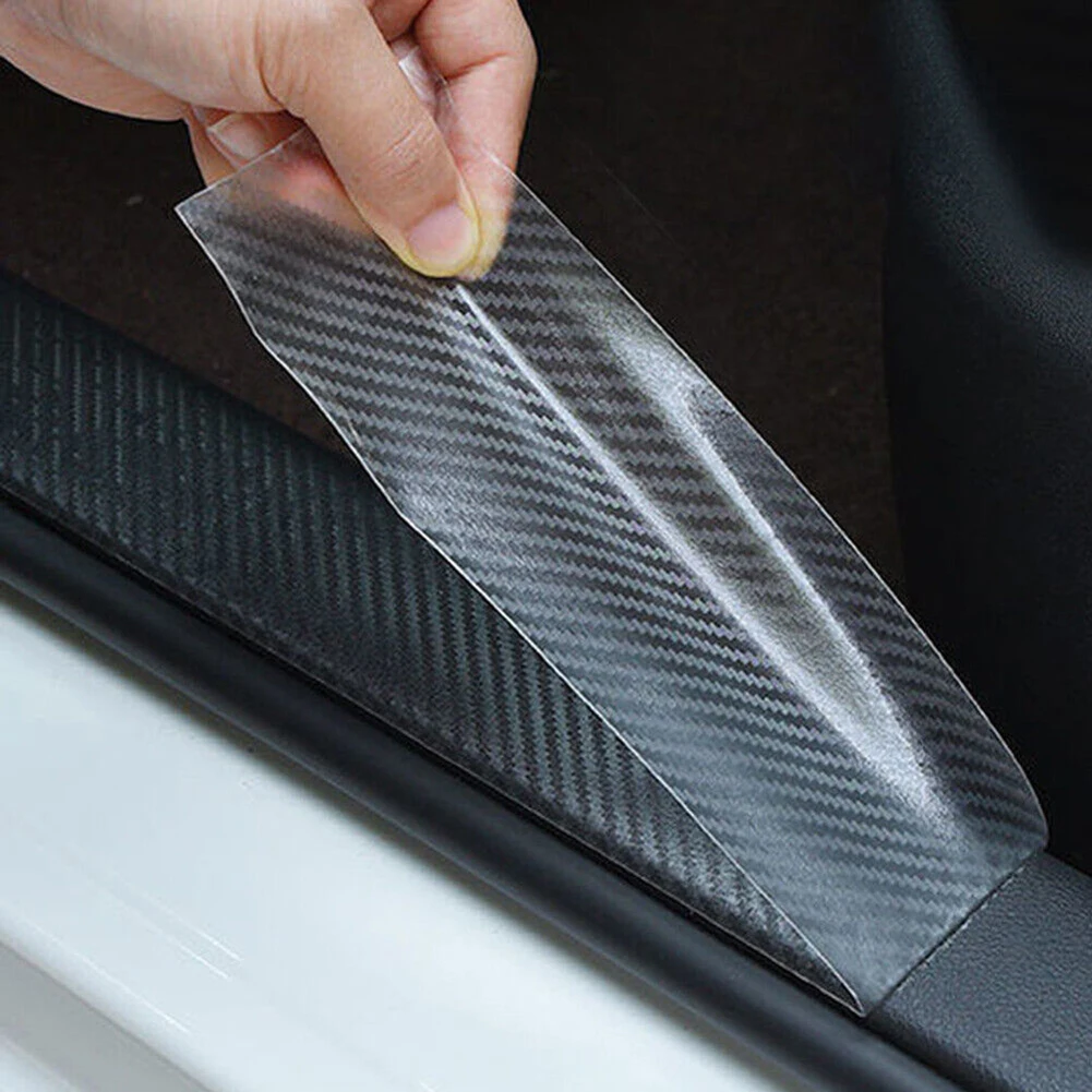 Car Door Protection Sticker 300cm x 7cm PVC Carbon Fiber Texture Anti Scratch Cover for Auto Door Sills and Thresholds