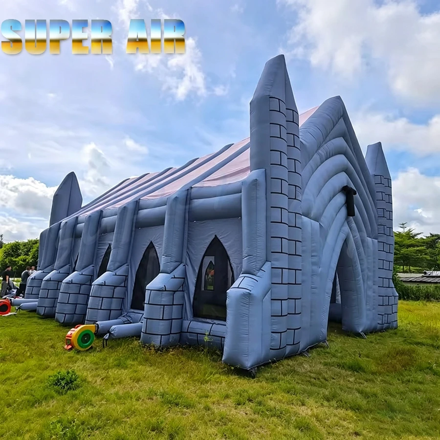 Giant Inflatable Church Tent, Commercial Grade Air Blown Cathedral Tent with Printed Brick Wall for Wedding & Event