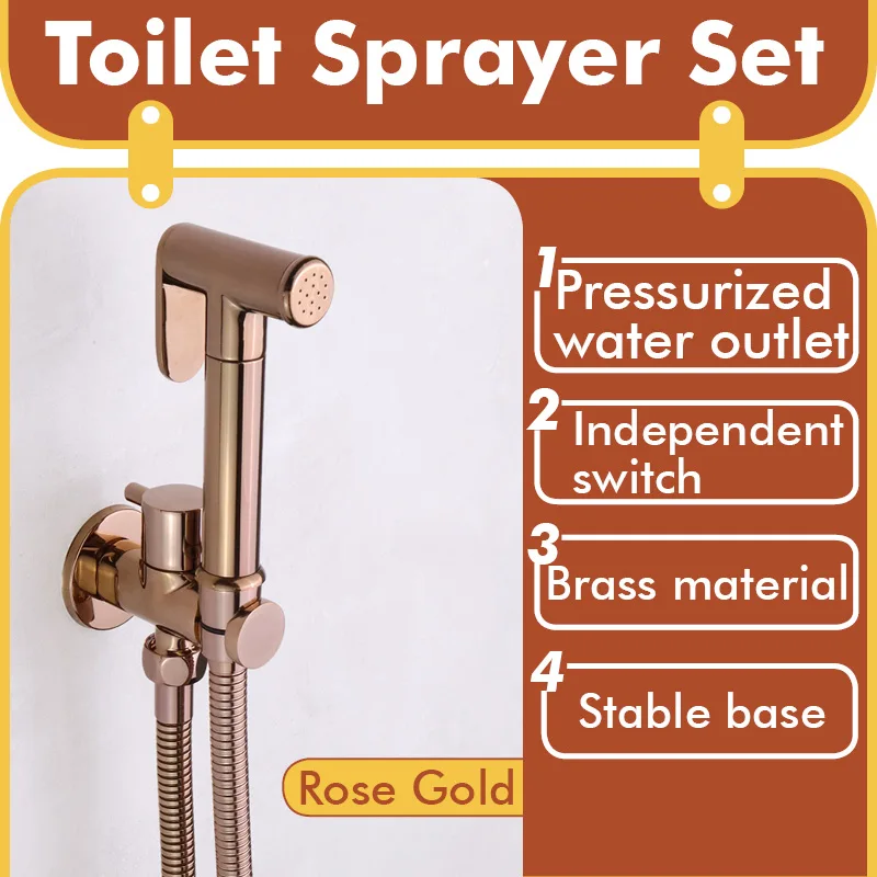 Shiny Rose Gold Bidet Sprayer Set Brass Valve with High Pressure Sprayer 1.5M Stainless Steel Hose