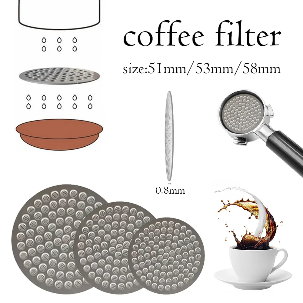 

1 шт., экран для шайбы для кофе из нержавеющей стали 304, многоразовый фильтр для эспрессо 51 53 58 мм, сетка для портафильтра, аксессуары для бариста