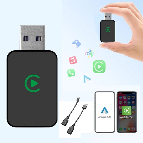 Adaptador inalámbrico CarPlay y Android Auto 2 en 1, Dongle CarPlay Plug & Play convierte cable a inalámbrico, conexión automática rápida, sin Del