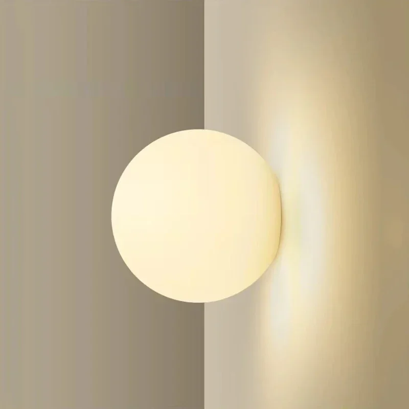 

Новые стеклянные настенные светильники со скрытым основанием, французский молочно-белый круглый шар в стиле Баухаус, настенный светильник для прикроватной тумбочки, гостиной, ванной комнаты, зеркала Dec