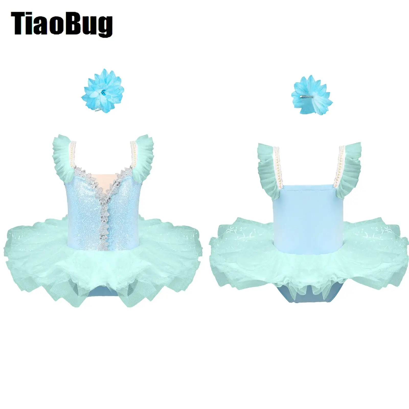 

Kids Girls Shiny Sequins Ballet Tutu Dress Stage Performance Costume Adjustable Shoulder Straps Dance Dresses with Headwear