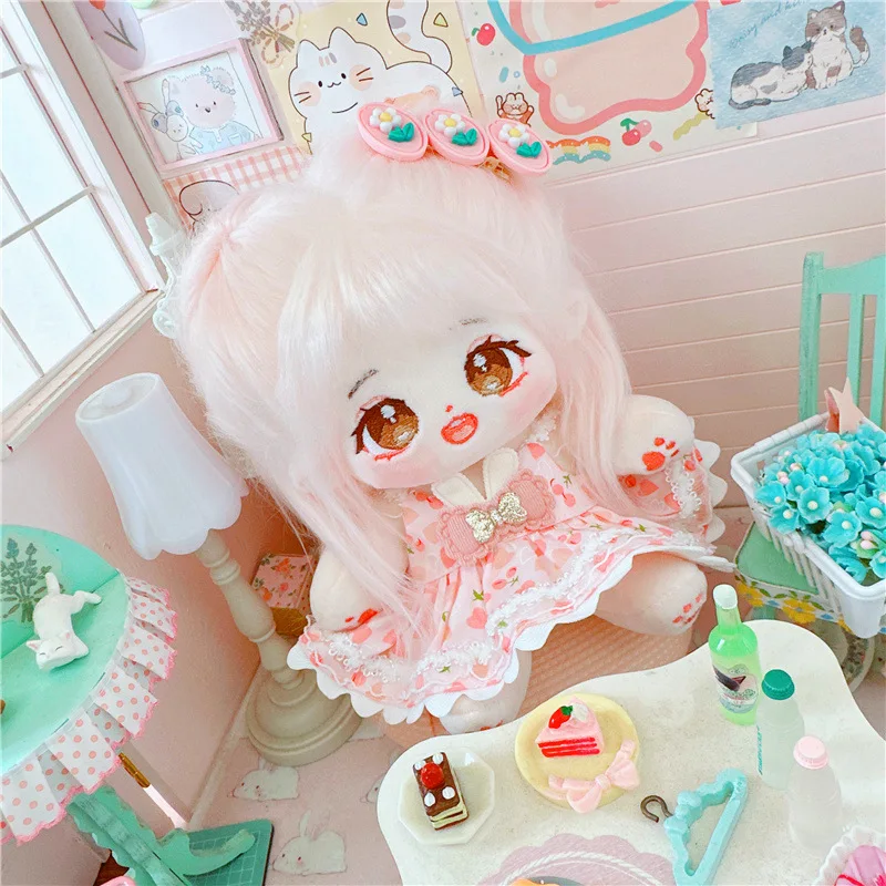 女の子のためのカワイイチェリーぬいぐるみドール、20cm、キュート、ぬいぐるみ、ピンク、服、スーツ、アクセサリー、アニメ、ソフト、子供のおもちゃ、ギフト