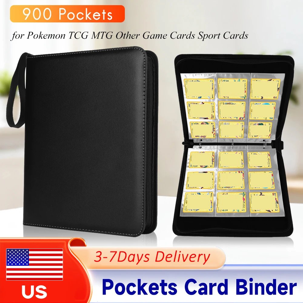 

Папка-органайзер для коллекционных карт на 900 карманов, двусторонняя, с боковой загрузкой страниц, для карт Pokemon TCG, MTG, спортивных карт