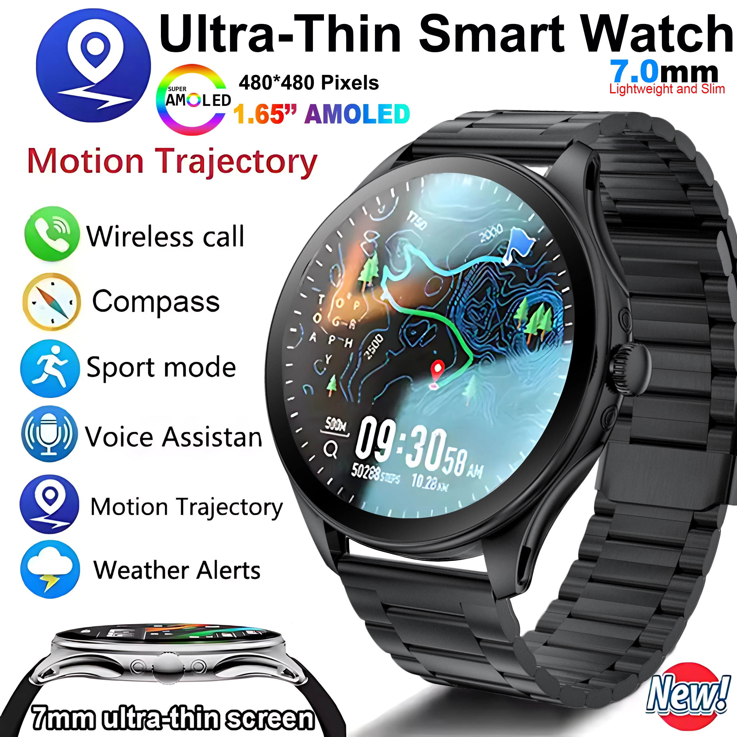 

Новые умные часы 2025 с ультратонким изогнутым экраном для мужчин и женщин, 1,65 дюйма, Amoled Pixel Display, Bluetooth, умные часы с вызовом, IP68 для Huawei