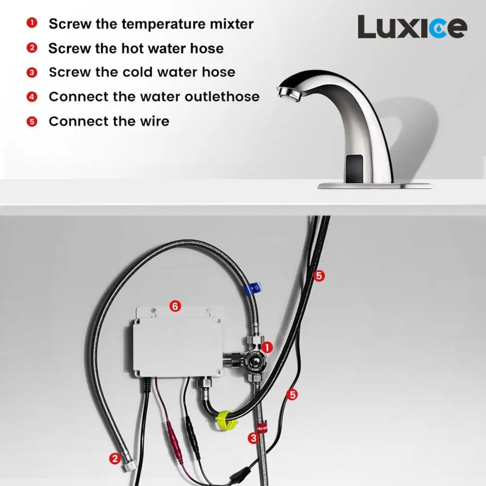Battery-Powered Motion-Activated Sink Mixer Tap, Brushed Nickel Finish for Commercial Use