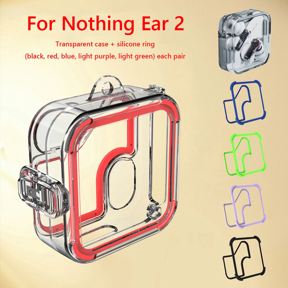 Transparent Headphone Case Cover for Nothing Ear 2 Hrad PC Shell Case With 5Pcs Decorative Borders + Metal Hook for Nothing Ear2