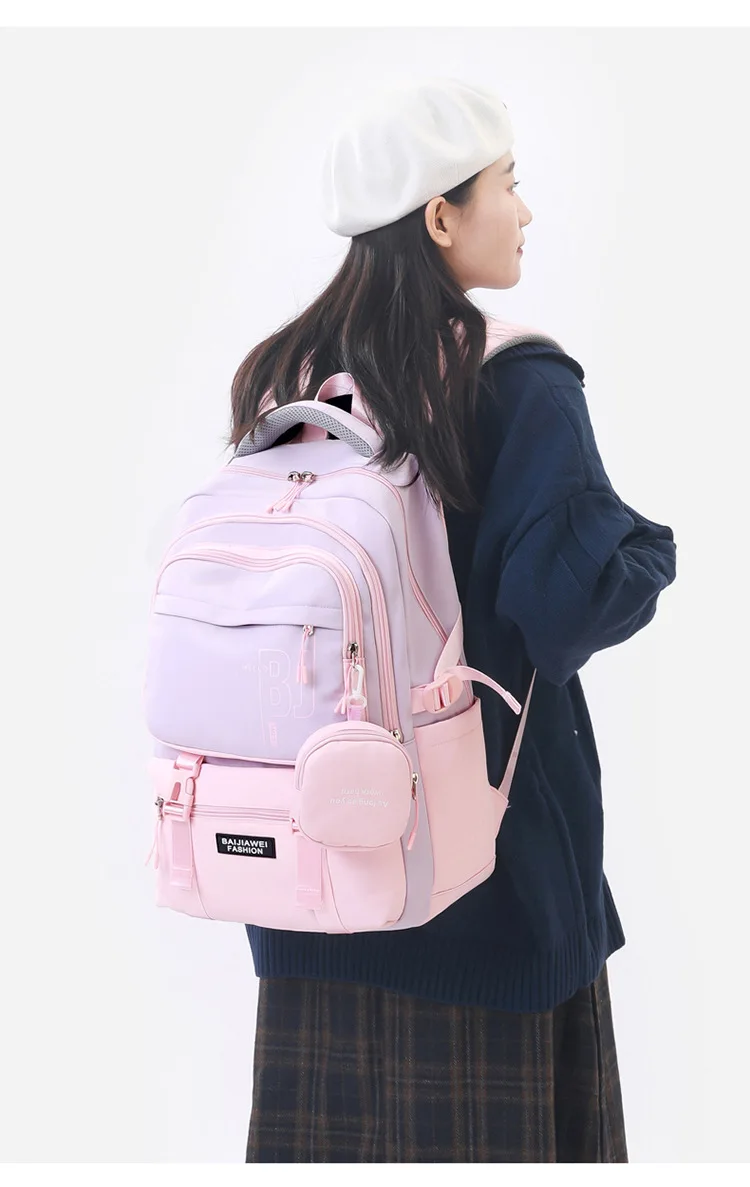 BAIJIAWEI-Mochila com bolsa para crianças, estudante do ensino médio, mochilas escolares para crianças, mochilas impermeáveis para adolescentes, famosa marca designer