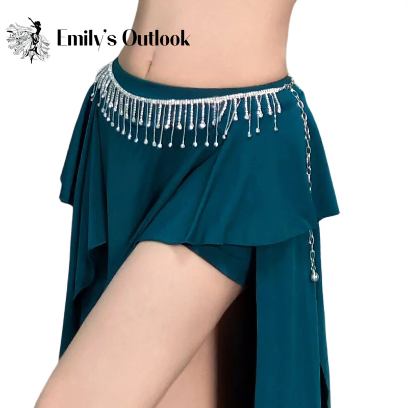 

Пояс для танца живота для женщин, пояс для танца живота с кисточками и стразами, блестящий серебряный хрустальный пояс-шарф, костюм для танца живота