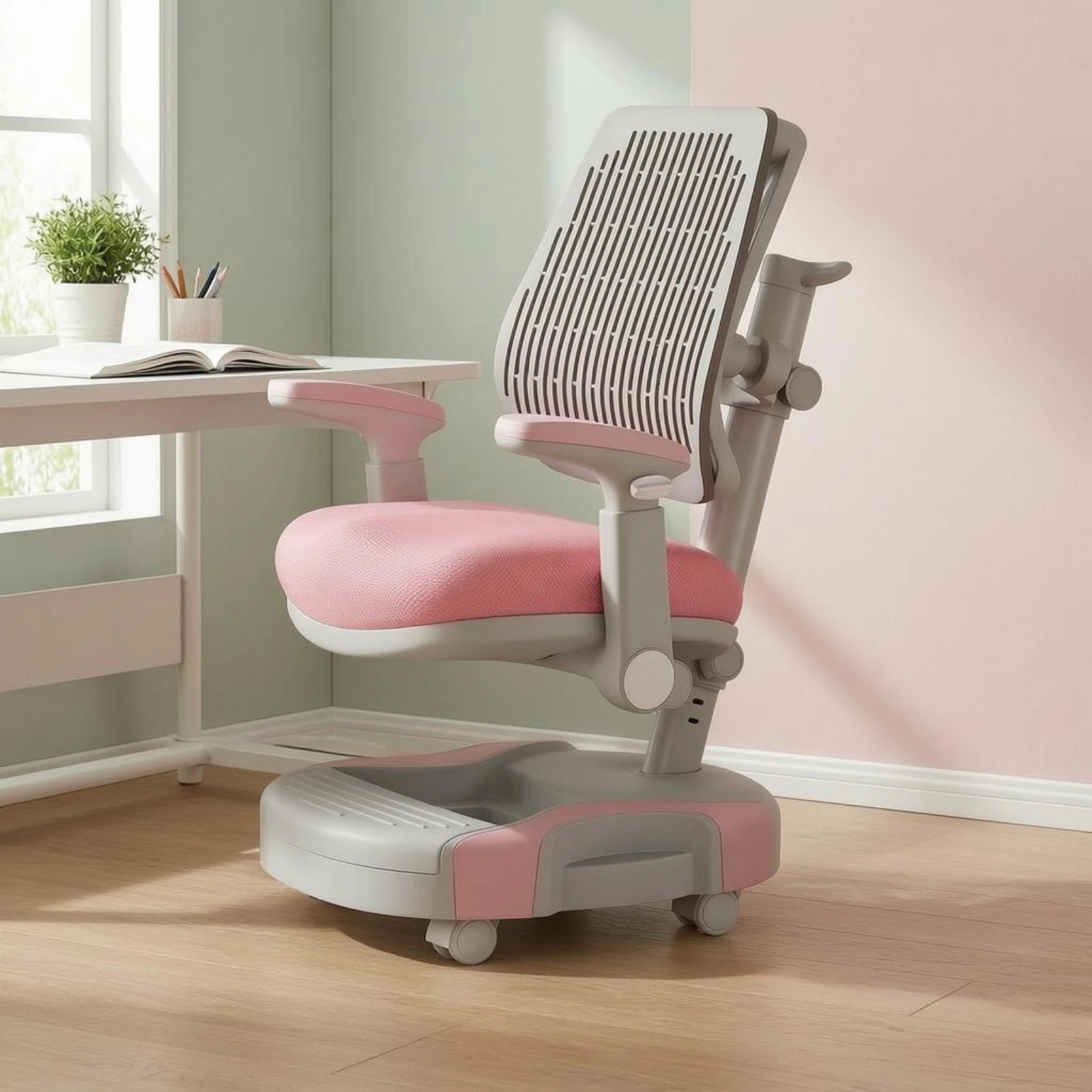 Adjustable Study Chair Padded Seat Kids Desk Chair Posture Support Armrests for Students