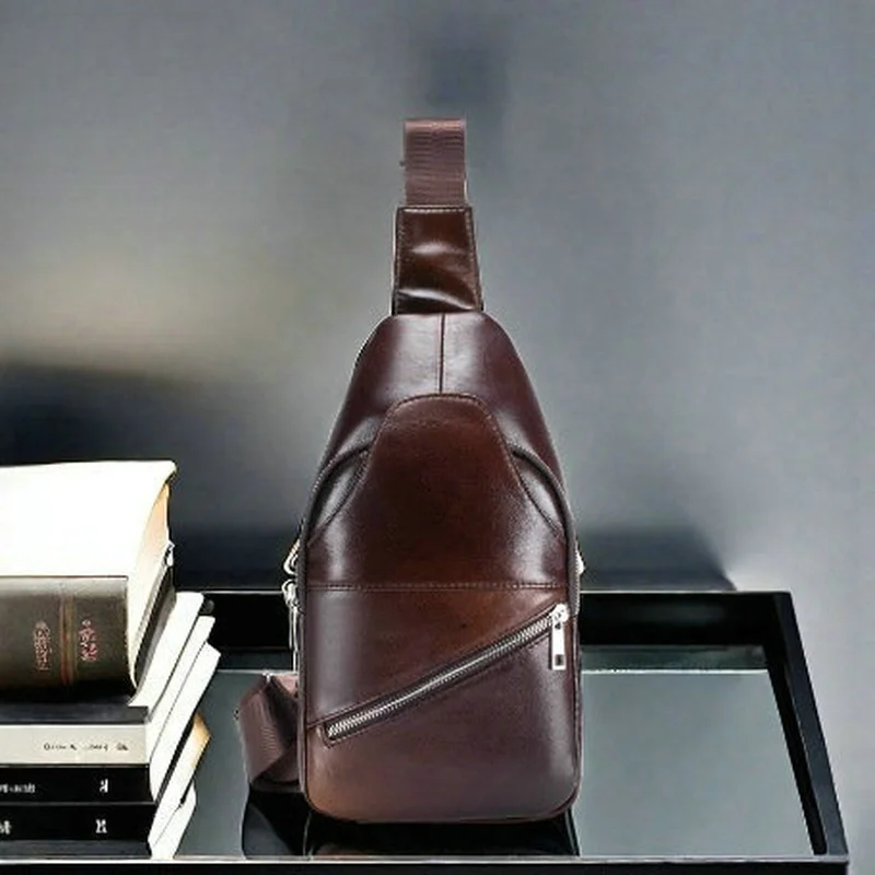 Leather shoulder bag for men - black genuine leather, single shoulder strap, iPad crossbody bag, cowhide men's bag, casual bag