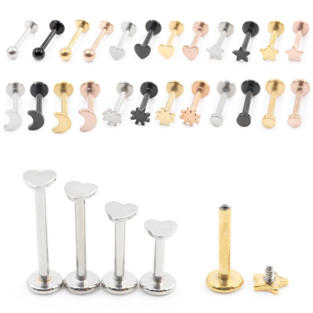 1PC Stainless Steel Sun Star Moon Heart Ball Round Ear Tragus Helix Labret Lip Rings Cartilage Earrings Piercing Body Jewelry
