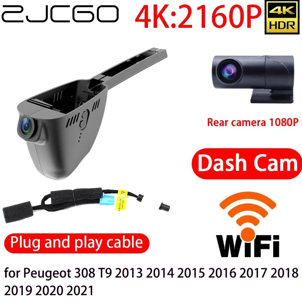 

ZJCGO 4K DVR Dash Cam Wifi Front Rear Camera 24h Monitor for Peugeot 308 T9 2013 2014 2015 2016 2017 2018 2019 2020 2021