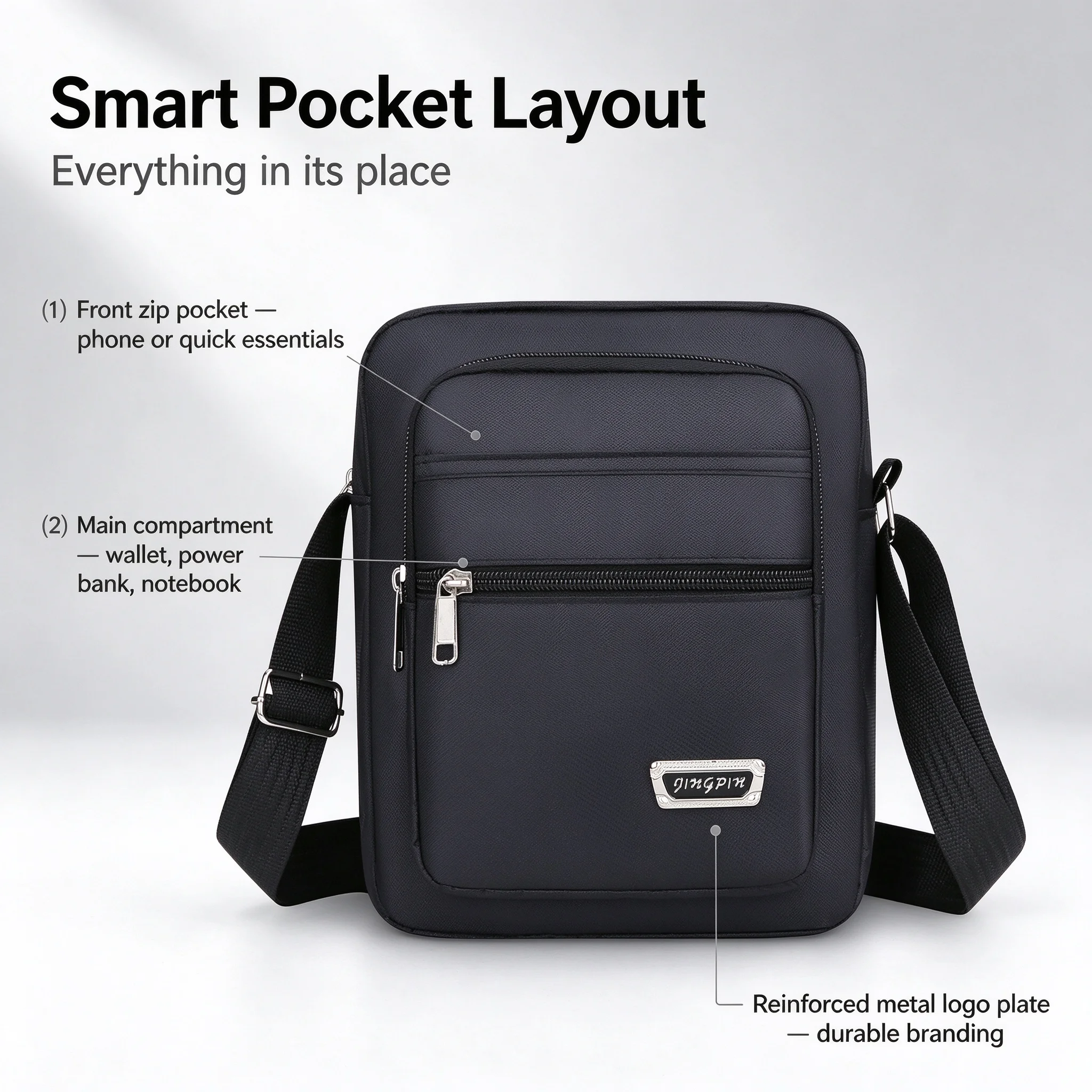 Men's Wear-Resistant Oxford Cloth Crossbody Bag Multi-Zipper Pockets Shoulder Sling Bag for Daily Casual Travel Work